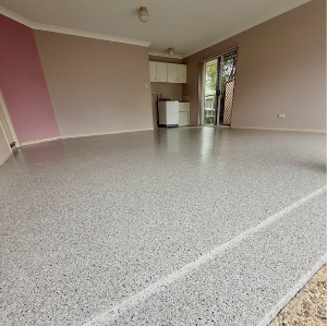 Epoxy flooring before and after - double garage transformation in Ipswich